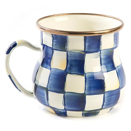 Image of MACKENZIE-CHILDS Enamel Mug, 16 Ounces, Blue-and-White Royal Check