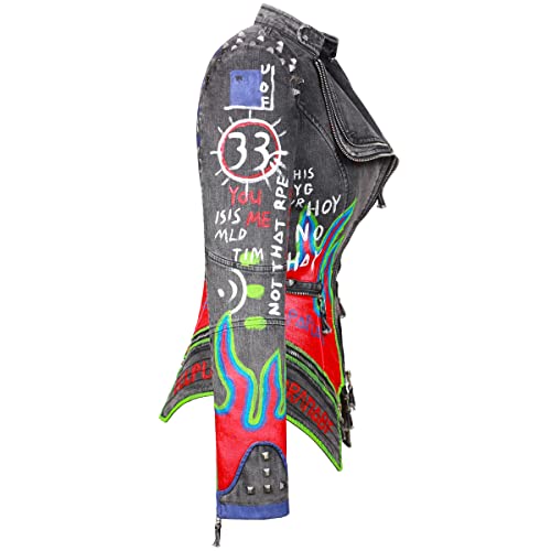 Fashion SX Women's hand-painted pattern fashion studs perfect shaping bicycle jacket motorcycle denim zipper jacket2