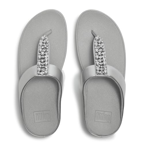 Fitflop Fine Pearls-And-Crystal Toe-Post Sandals, Sandalo Donna, Argento, 38 Eu, Argento, 38 Eu - 4