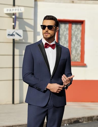 COOFANDY Mens Tuxedo Suit Set Slim Fit 2 Piece One Button Blazer Jacket Pants for Wedding,Dinner,Prom3