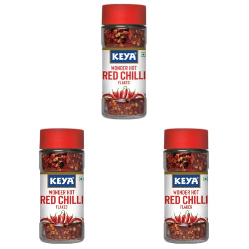 Image of Keya Red Chilli Flakes | Dry Red Chilli Flakes Seasonings | Aromatic Spicy Dried Pizza Pasta Seasoning | Zero added Colours, Fillers, Additives & Preservatives | 100% Natural | 40gm (Pack of 3)