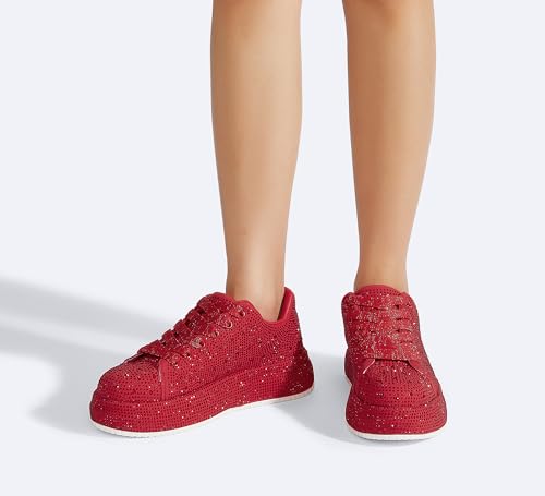 Image of LUCKY STEP Rhinestone Sneakers for Women Platform Sparkly Glitter Bling Tennis Shoes Fashion Bedazzled Wedding Bridal Party Walking Sneakers