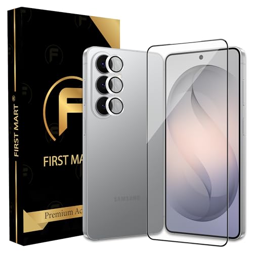 Image of FIRST MART Tempered Glass for Samsung Galaxy S26 5G with Silver Camera Ring Guard & Installation Kit | HD Clear Edge-to-Edge Screen Protector, Scratch Resistant, Case-Friendly | Pack of 1
