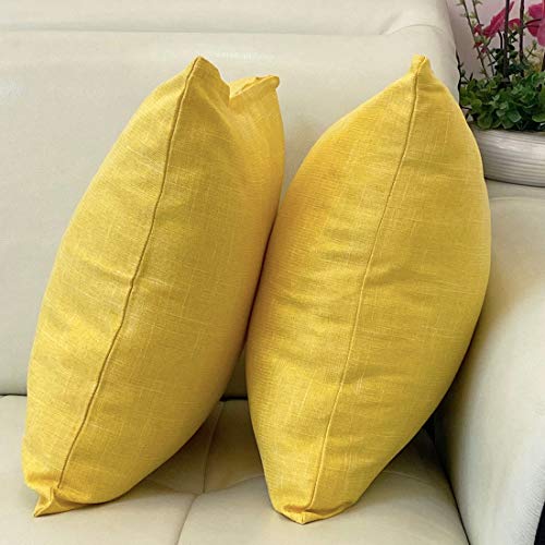Find-In-Find 20"X20" Set Of 2 Textural Cotton Linen Throw Cushion Pillow Covers Shams For Sofa Couch Bed,Modern Farmhouse Pillowcases,Yellow #TOP2