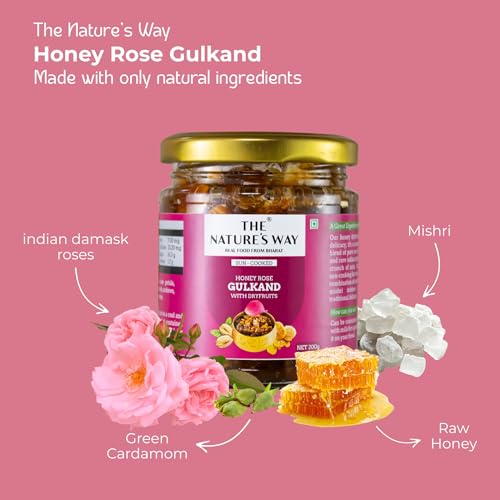 The Natures Way | Gulkand | Made With Indian Damask Rose Petals Raw Honey and Mishri | Sun-Cooked Rose Petal Preserve (250g)