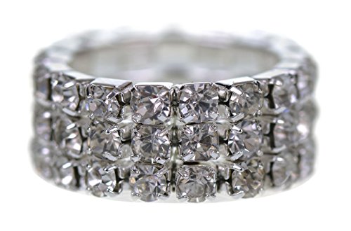 Preisvergleich Produktbild Damen Ring, elastisch, Glaskristall, 3 Reihen