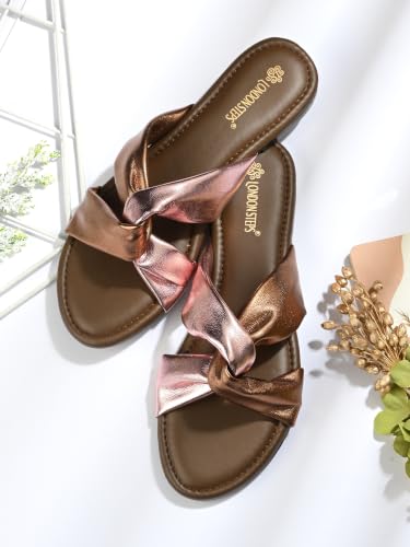 Image of Women's Cross Strap Slide Sandals | Soft Cushioned Flat Slip-On Slippers | Lightweight Anti-Skid Casual Comfort Sandals for Everyday Wear