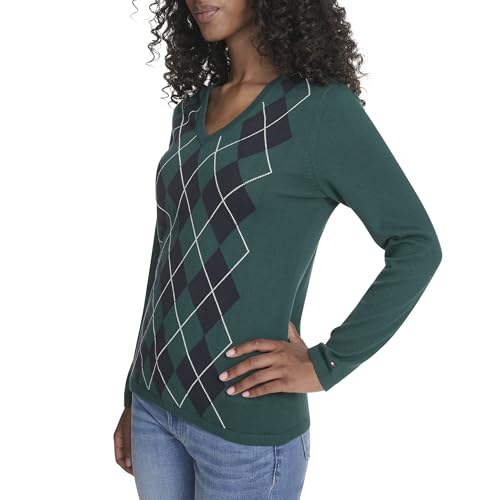 Tommy Hilfiger Women's Long Sleeve Cotton Argyle V-Neck Sweater3