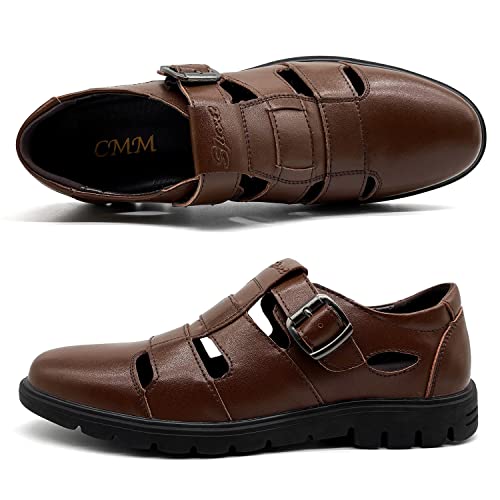 CMM Men's Closed-Toe Leather Strap Business Sandal Cool Beach Sandals Plus Size2