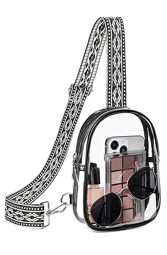Telena Clear Fanny Pack Stadium Approved Clear Sling Bag Purses for Women Stadium Transparent Bag for Concert with Adjustable Strap Black