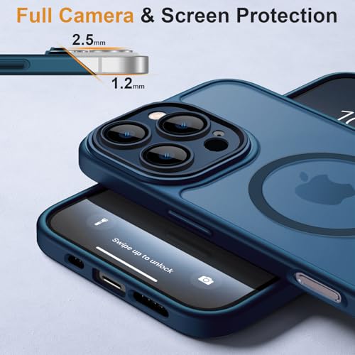 for iPhone 16 Pro-Max Case Matte Clear Compatible with Magsafe, Screen Protector, Wrist Strap, Full Camera Lens Protection, Translucent Magnetic Slim Protective Phone Cover, 6.9-Inch, Navy Blue by ROYBENS - Image 4