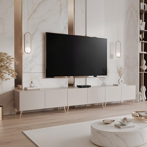 IDOHOME 100/200/300 cm LED Meuble TV Cachemire avec Rangement et LED - Meuble TV Mural avec 6 Compartiments Spacieux