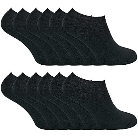 Mens Thermal Low Cut Trainer Socks | 12 Pair Multipack | Winter Invisible Socks for Men (6-11, Black) Cover