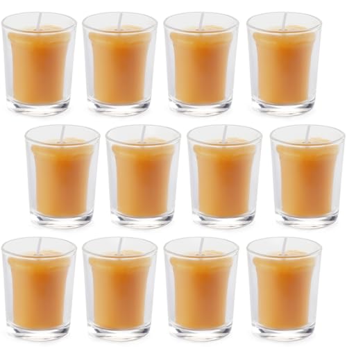 AGLARY 12-Pack Pure Beeswax Votive Candles in Glass Cups &ndash; Unscented, Natural Honey Aroma, 12-Hour...
