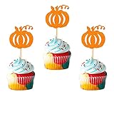 Arthsdite 24 piezas de decoración de calabaza para magdalenas, color naranja con purpurina, diseño de otoño, Acción de Gracias, Halloween, temática de calabaza, cumpleaños, baby shower, fiesta