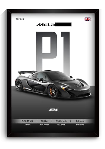 Image of McLaren P1 Poster | Framed McLaren A4 Sized (31 x 23 cm) | Hypercar Frame for Wall, Gift for Boys, Car Poster | Supercar Frames | Holy Trinity Car Posters for Wall, Bedroom, Hostel, Study Room (F 127)