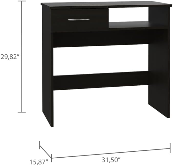 Penau Compact Home Office Set with Desk and Bookcase Combo, One Drawer, Five Shelves, Black Finish, Perfect for Laptop Workstation