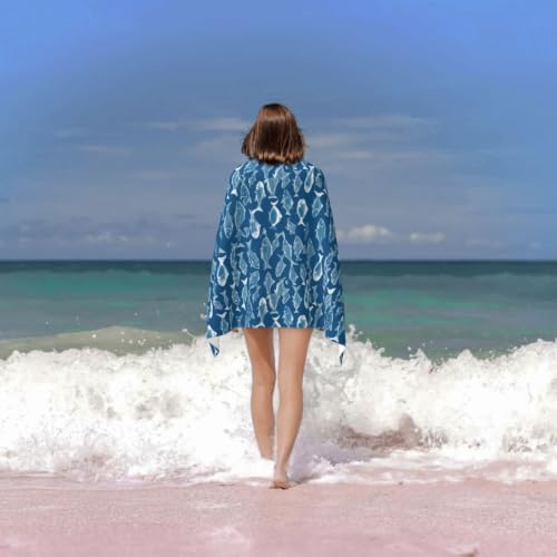 Toalla de playa cómoda con estampado de peces y secado rápido 6