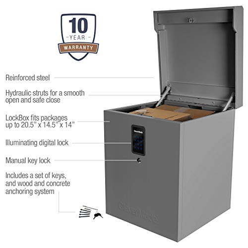 Clevermade Parcel Lockbox S100 Series: Secure Package Delivery Box With Reinforced Steel Construction, Digital Lock & Ground Anchoring System For Online Shopping Deliveries, Grey #TOP1