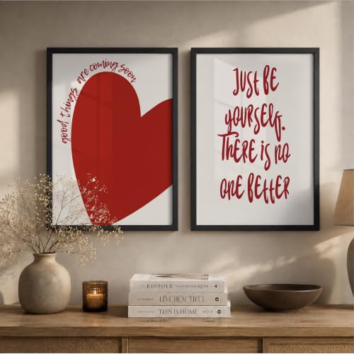 Image of Suneree Motivational Quotes Wall Art Set of 2 Framed Paintings | Inspirational Poster Just Be Yourself Good Things Coming | Bedroom Living Room Home Decor (Art 15, 10x13 Inches, Black)
