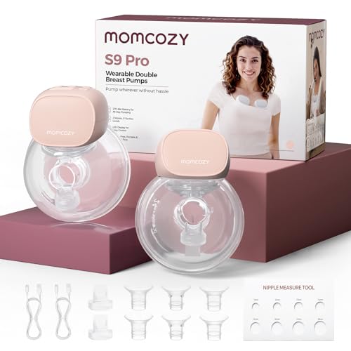 Momcozy S9 Pro Aktualisierte Milchpumpe Elektrisch Tragbar, Freihändige Brustpumpe mit längster Akkulaufzeit und LED-Anzeige, Elektrische Milchpumpe mit 2 Modi & 9 Stufen - 24mm (Rosa, 2 Pack)