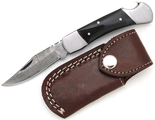 Wild Turkey Handmade Real Damascus Steel Manual Folding Pocket Knife Comes With Leather Sheath #TOP15