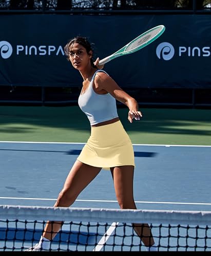 Image of PINSPARK Womens Tennis Skirt High Waisted Golf Skort with 2 Pockets Stretchy Athletic Skirts for Workout Pickleball Running