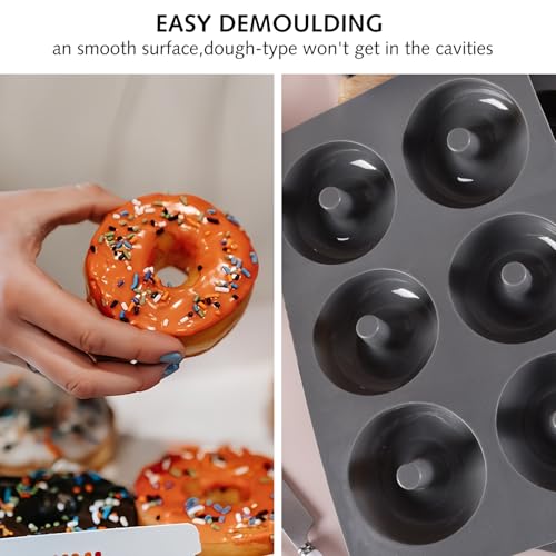2 PCS Donut Mould, Doughnut Mould 6 Cavity Non-Stick Silicone Baking Trays Food Grade Silicone Baking Moulds Silicone Moulds for Donut Baking Pan (Grey) - Image 5