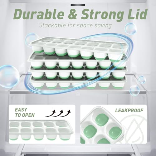 Image of ChefAide Ice Cube Tray with Lid and Bin, 3 Packs 42 Cubes Silicone Plastic Ice Cube Trays for Freezer, Stackable Ice Tray with Container, Ice Scoop for Drinks, Coffee and Cocktails