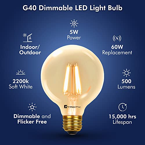Xtricity G40 Led Filament Vintage Edison Style Dimmable Lightbulb, 5W (60W Equivalent), E26 Medium Base, G40 Edison Light Bulb For Decoration String Lights And Vintage Lighting Looks #TOP2