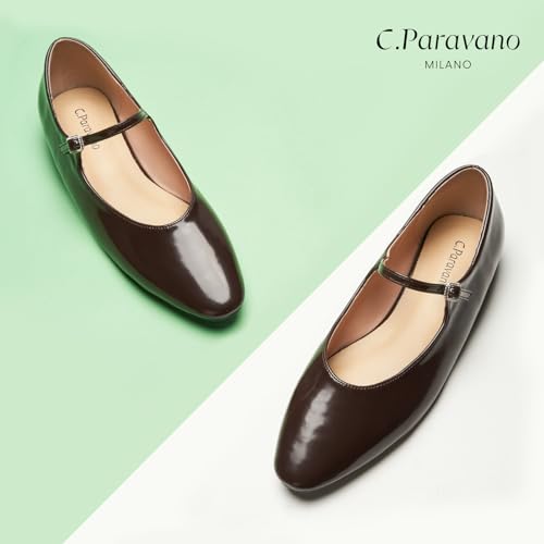 C.Paravano Women's Mary Jane Flats - Leather Ballet Flats with Strap | Comfortable Work Shoes for Women, Office, Teaching | Casual Shoes for Walking, Travel, Driving, Daily Wear(Size 6.5,Brown)3