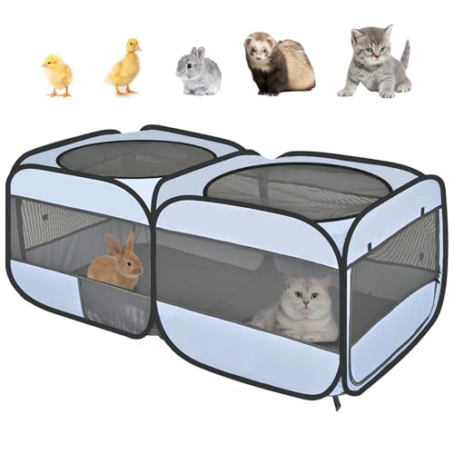 Image of Pet Playpen Pop up Small Pet Cage Enclosure Tent Chick Run Brooder Coop Foldable Kennel for Kitten Ferret Puppy Guinea Pig Rabbit Hamster Chinchillas(No Divider, Unified Space)