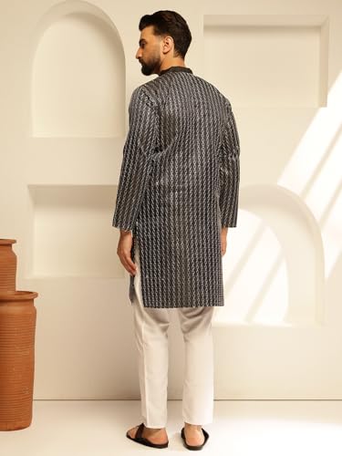 Image of SOJANYA (Since 1958 Men's Silk Blend Contrast White Thread Detailing Kurta With White Pyjama