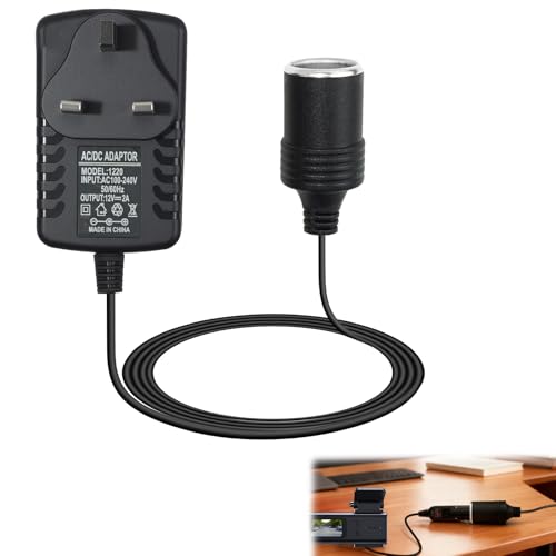 Car Power Inverter Car Plug Adapter to UK Plug Socket 240V 2A AC Mains to 12V DC Cigarette Lighter Adapter Cars Converter Socket Voltage Converter for Cars Fan Dash Cam Household Max 24W Black