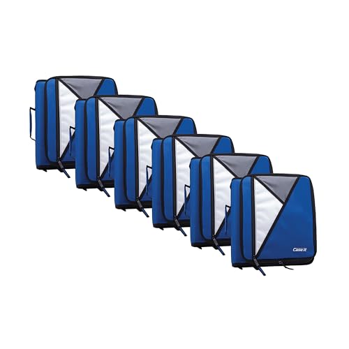 Case-it Uniwersalny segregator na zamek błyskawiczny, 6 cm O-ringi, wyściełana kieszeń, pomieści laptopa/tablet 13 cali, wiele kieszeni, pojemność 400 stron, z paskiem na ramię, niebieski (Midnight
