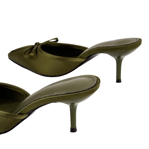 Women's Satin Bow Closed Pointed Toe Stiletto Dress Mules Fashion Elegant Slip On Kitten Heels Backless Slingback Pumps Sandals for Formal Wedding Party3
