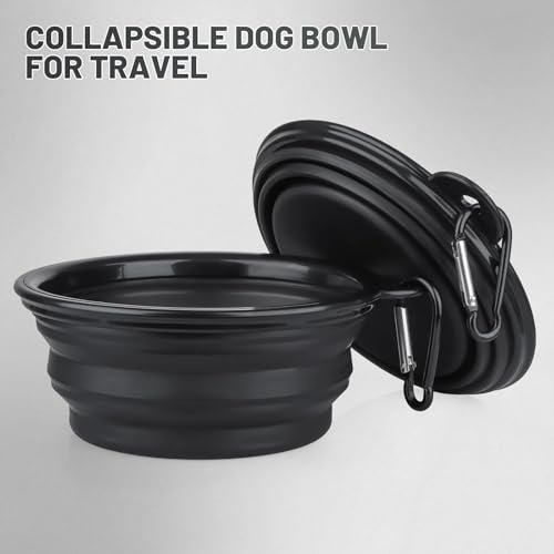 Image of SLSON Plastic Dog Bowl Pet Collapsible Bowls,2 Pack ,Portable Pet Feeding Watering Dish For Walking Parking Traveling With 2 Carabiners (Small,Black+Black) 12.7 Cm,9 Cm,5.5 Cm