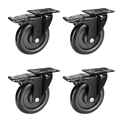 PRITEK 5 inch Heavy Duty Caster Wheels No Noise Swivel Plate Casters