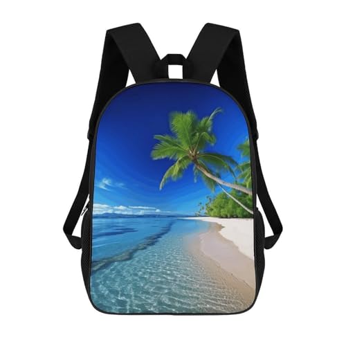 Blue Sea Coconut Tree Backpack for Men Women, Heavy Duty Backpack Large Capacity, Durable Lightweight Travel Daypack
