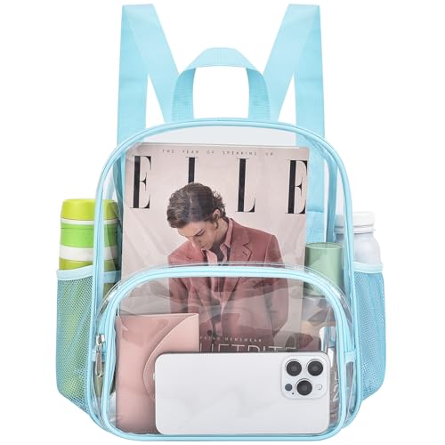 Image of Busiuw Clear Backpack for Stadium Events Clear Backpack 12x12x6 with Front Pocket for Concert Sport Events Work Travel (Blue)