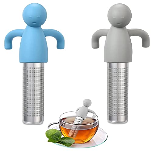 2 Piezas Infusor de Té, Té Suelto Filtros, Filtro de Té de Hojas Sueltas, Hoja de Té Colador de Té, Infuser Reutilizable Filtros, con Mango de Silicona, para Café, Tazas, Teteras (Gris, Azul) Cover