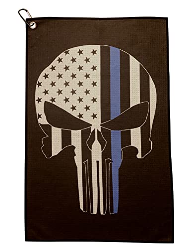 Microfiber Golf Towels with Thin Blue Line Punisher Skull