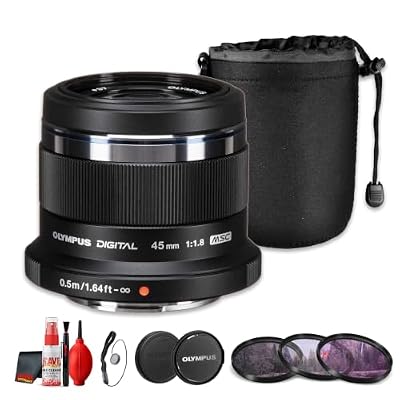 Olympus M.Zuiko Digital 45mm f/1.8 Lens Black for Micro Four Thirds Cameras Portrait Prime Lens (Bundle)