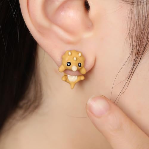 Cute Cartoon Dinosaur Bite Stud Earrings,Funny Small Animals Jacket Statement Earrings,Charming Green Halloween Personalized Earrings for Dinosaur Fans2