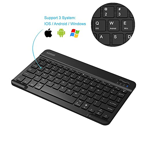 Arteck Hb030B Universal Slim Portable Wireless Bluetooth 3.0 7-Colors Backlit Keyboard With Built In Rechargeable Battery, Black #TOP1