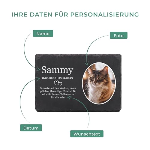 LAUBLUST Personalisierte Grabplatte mit Name & Foto als Grabschmuck für Hund, Katze & andere Haustiere - Herzen, 3 Größen | Schieferplatte mit Gravur als Tiergrabstein Deko & Tiere Grabtafel
