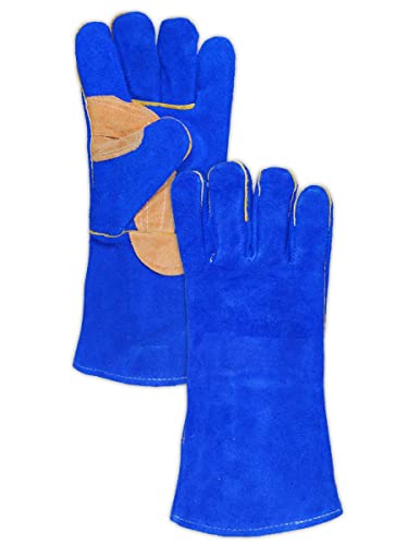 MAGID Weld Pro Split Cowhide Leather Welding Gloves, 12 Pairs, Jersey Palm, Standard, Blue, M1018