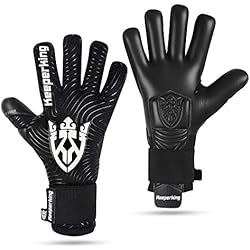 Keeperking Guantes de portero para adultos, guantes de fútbol para hombre, costura interior, agarre profesional, 4 mm, ajuste fijo, unisex (9, negro), color negro