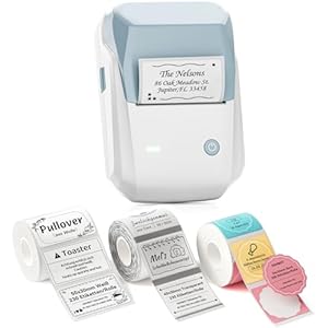 NIIMBOT B1 Etikettendrucker mit 3 Rollen Wasserfester Etiketten Selbstklebend, Tragbarer Beschriftungsgerät Bluetooth Label Printer Aufkleber Drucker für Schulbedarf, Barcode, Adresse, Blau
