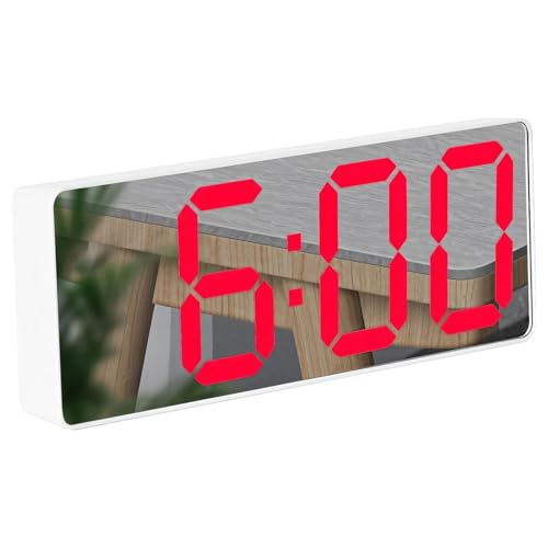 Chewtoyo Reloj despertador digital LED, elegante diseño de espejo, modos de alimentación duales, pantalla grande, brillo ajustable, ideal para el hogar y la oficina